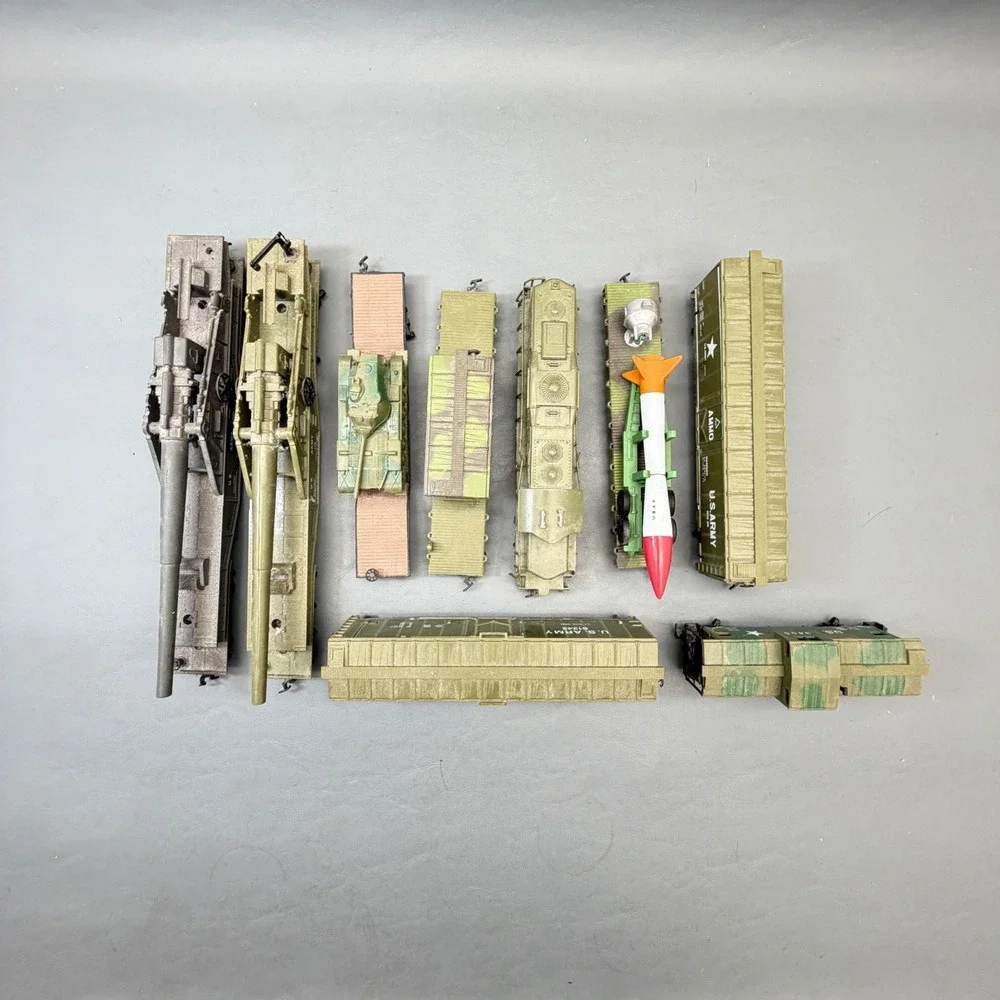 HO Scale US Army Military Train Lot Vintage Locomotive Flatcars Cannon Missile
